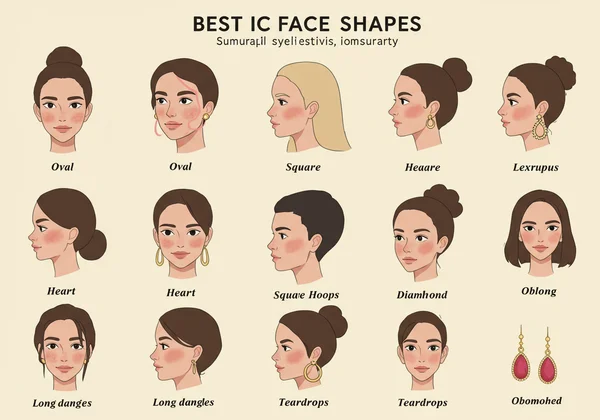 Infographic summarizing best earring styles for different face shapes.