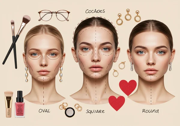 Beauty accessories and makeup for various face shapes