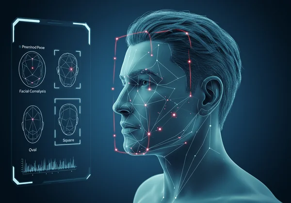 Công cụ AI quét khuôn mặt một người đàn ông để xác định dáng mặt