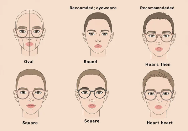 Illustration of diverse face shapes with frame suggestions