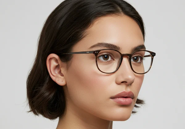 Person with oval face wearing stylish rectangular glasses