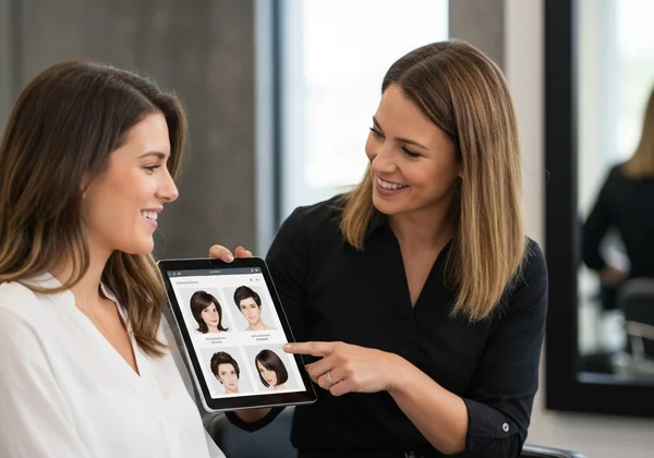 造型师与客户讨论个性化造型选项