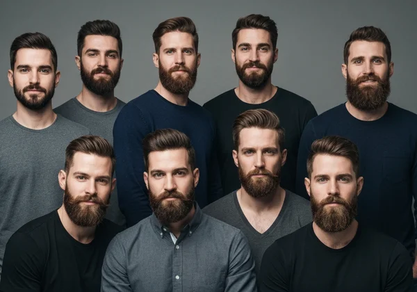 Men with diverse beard styles showing facial harmony