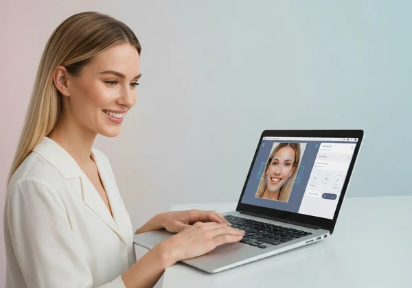 Woman discovering her face shape with an AI tool