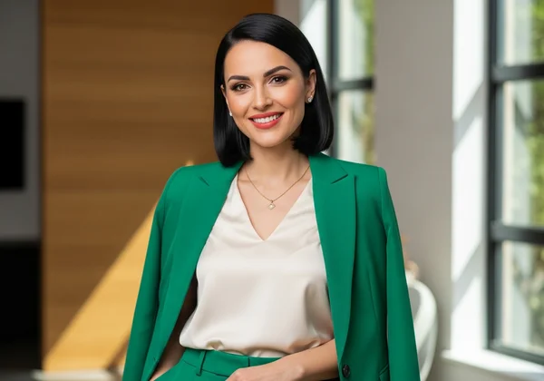 Confident woman after face shape style transformation