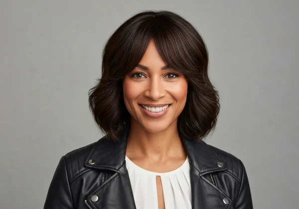 Woman with flattering haircut for a diamond face