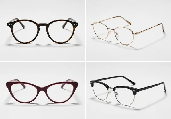 Collage of round, oval, cat-eye glasses frames
