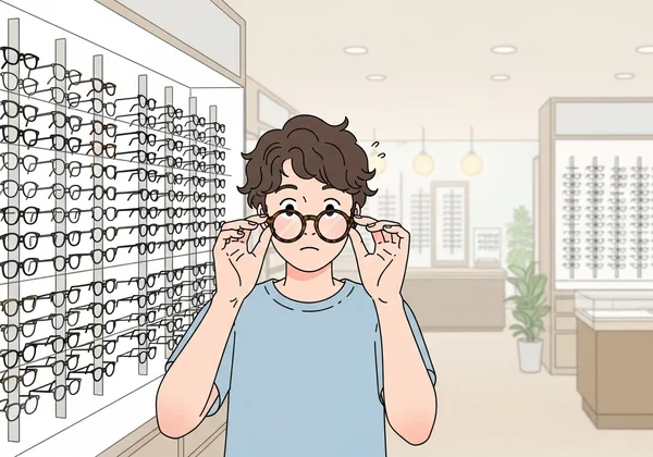 Person trying on various glasses frames
