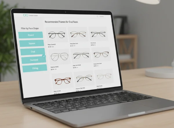 Online glasses store interface with face shape filter