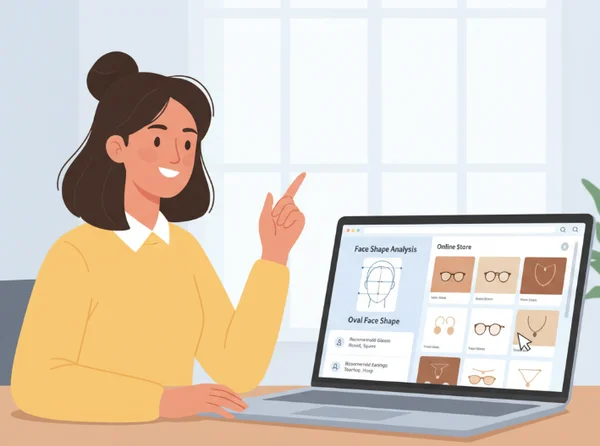 User analyzing face shape for online shopping