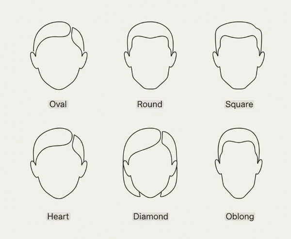 Diagram showing six main face shapes